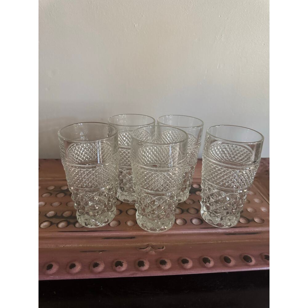 Set of 5 Anchor Hocking Wexford Glass Tumblers 5.5” Clear Criss Cross Vintage